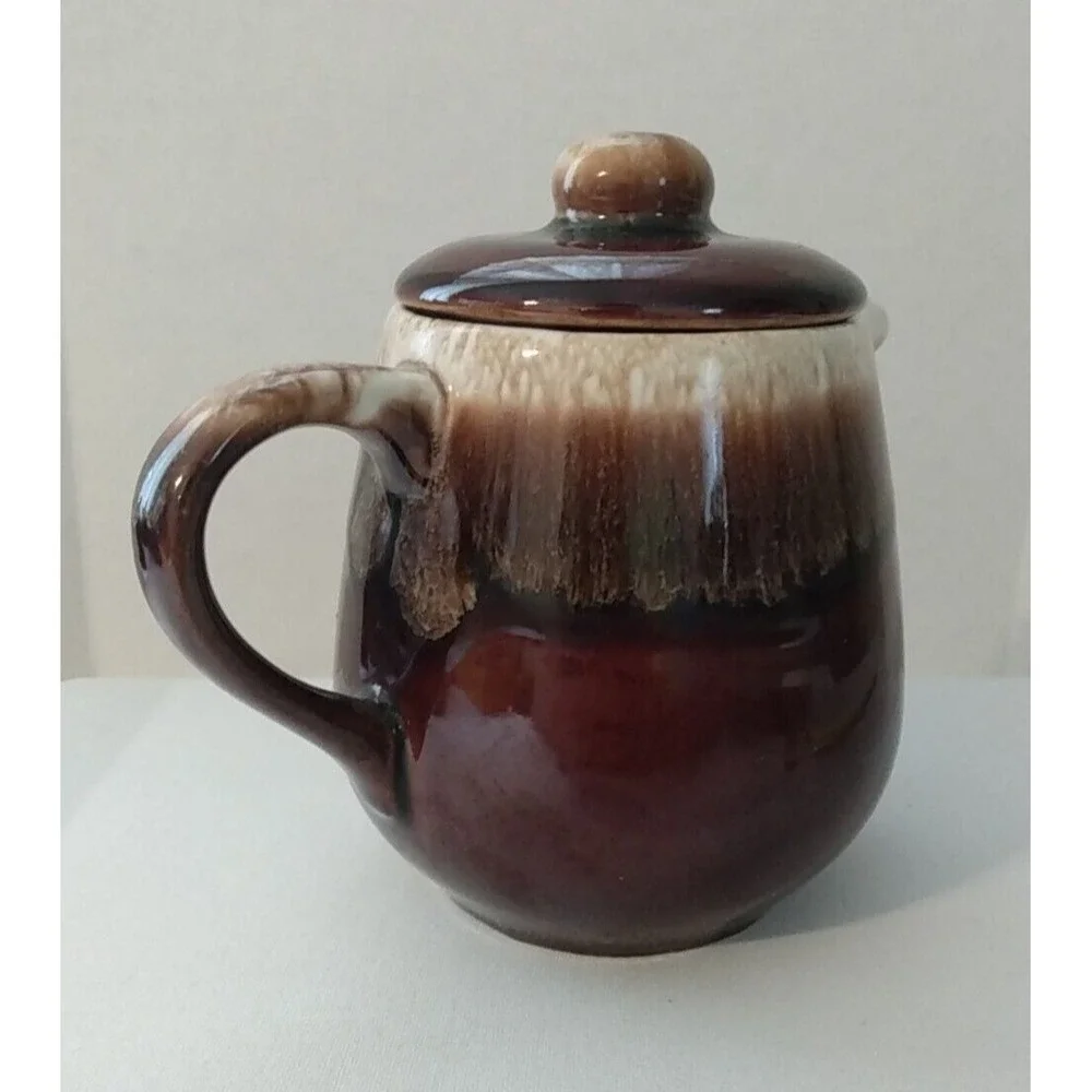Vintage USA Brown Drip Glaze Pottery Teapot & Lid PRETTY!